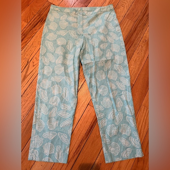 VTG Lilly Pulitzer Seashell Print Pants Light Blue Womens Size 12 Ankle Straight - Picture 1 of 12
